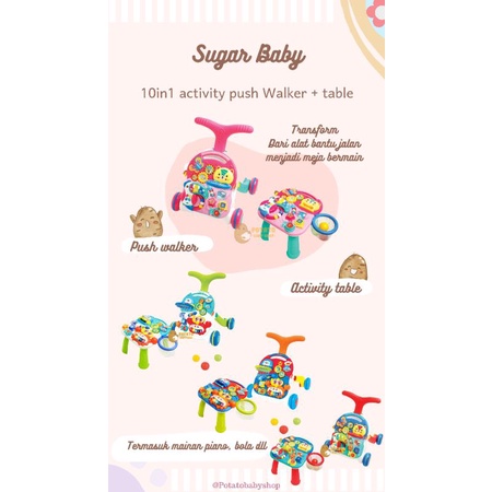 Sugar Baby 10in1 Activity Push Walker &amp; Table PINK ORANGE GREEN