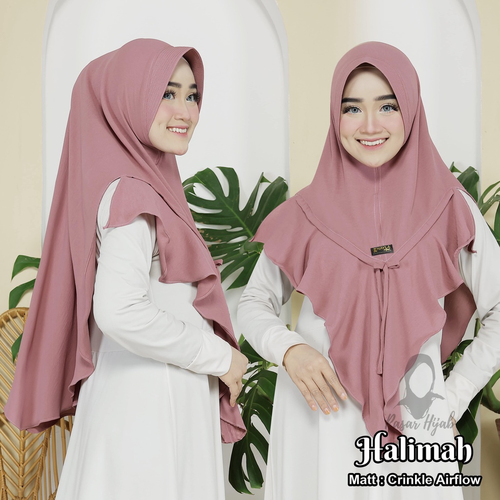 Kerudung Instan HALIMAH Crinkle Airflow Premium Jilbab Bergo Pet Airflow Anti Kusut Pasar Hija'b