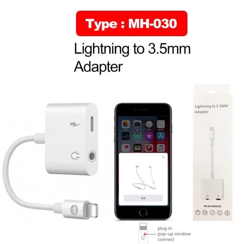 SPILITER KABEL SAMBUNGAN AUDIO GAMING MURAH J002 / MH030 2in1 ADAPTER LIGHTNINGG SPILITER TO 3.5MM  KONEK BLUETHOOT HANDSFREE N CHARGER