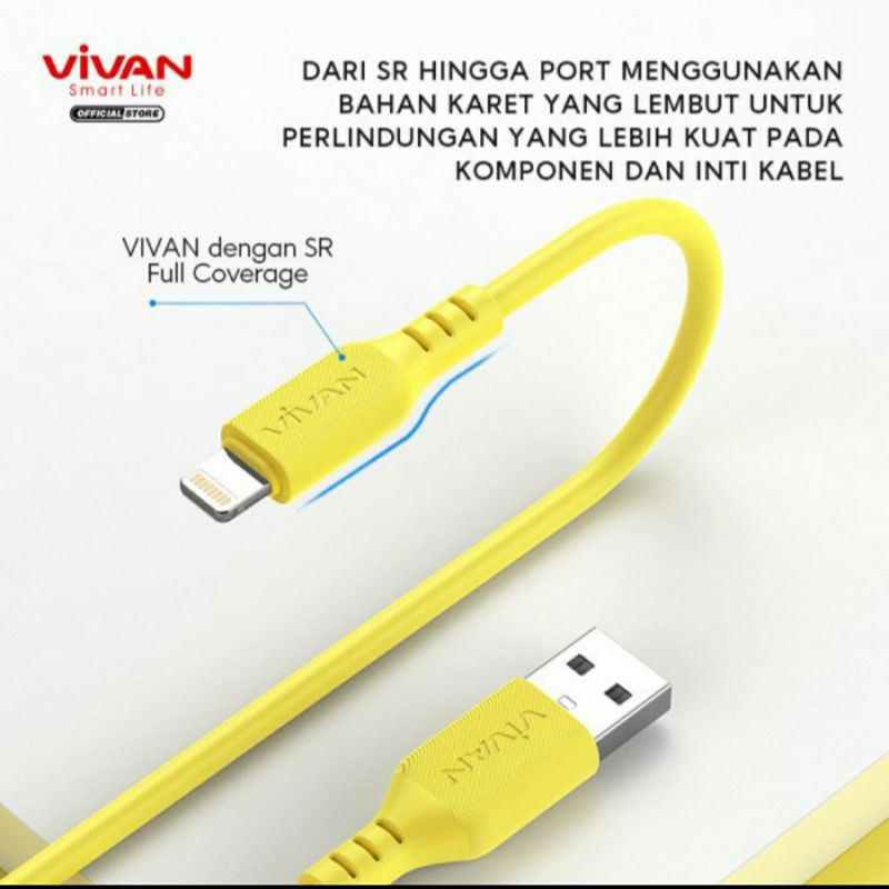 Vivan VSL100 Kabel Data usb Lightning iPhone iPad 1M 2.4A Quick Charge Liquid Silicone originsl