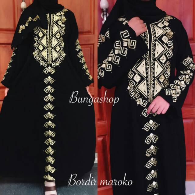 Gamis Syari Abaya Bordir Motif Maroko Shopee Indonesia