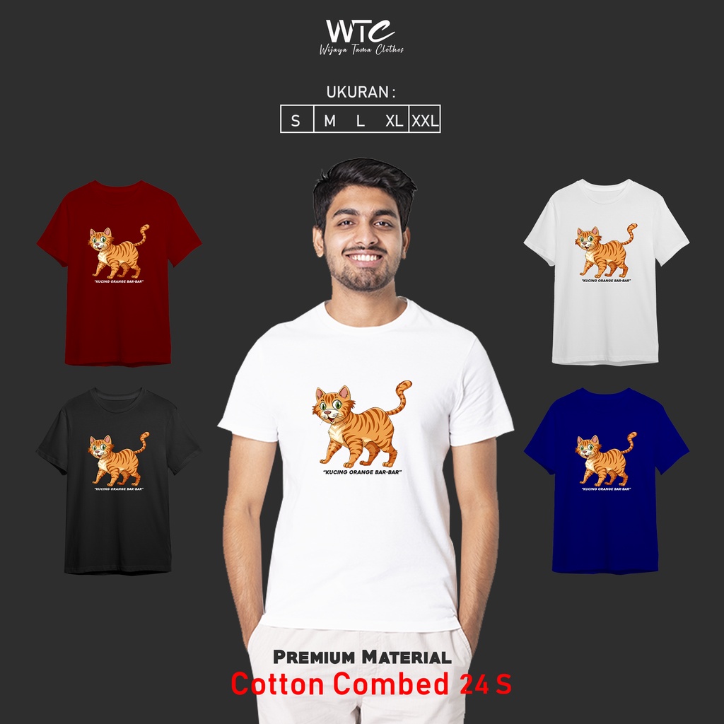 KAOS MOTIF KUCING OREN/ KAOS DISTRO/ KAOS SABLON HEWAN/ KAOS POLOS LENGAN PENDEK