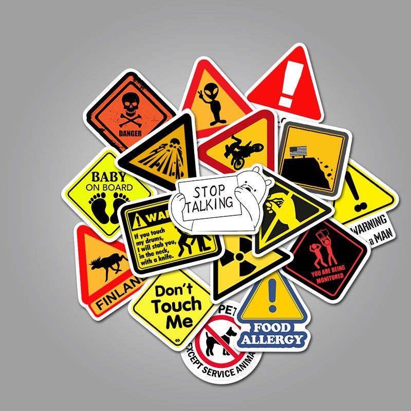 (5 Pcs) Stiker Caution / Stiker Peringatan / Stiker cctv 24 jam / Stiker Tempel Tahan Air / Stiker Peringatan / Stiker