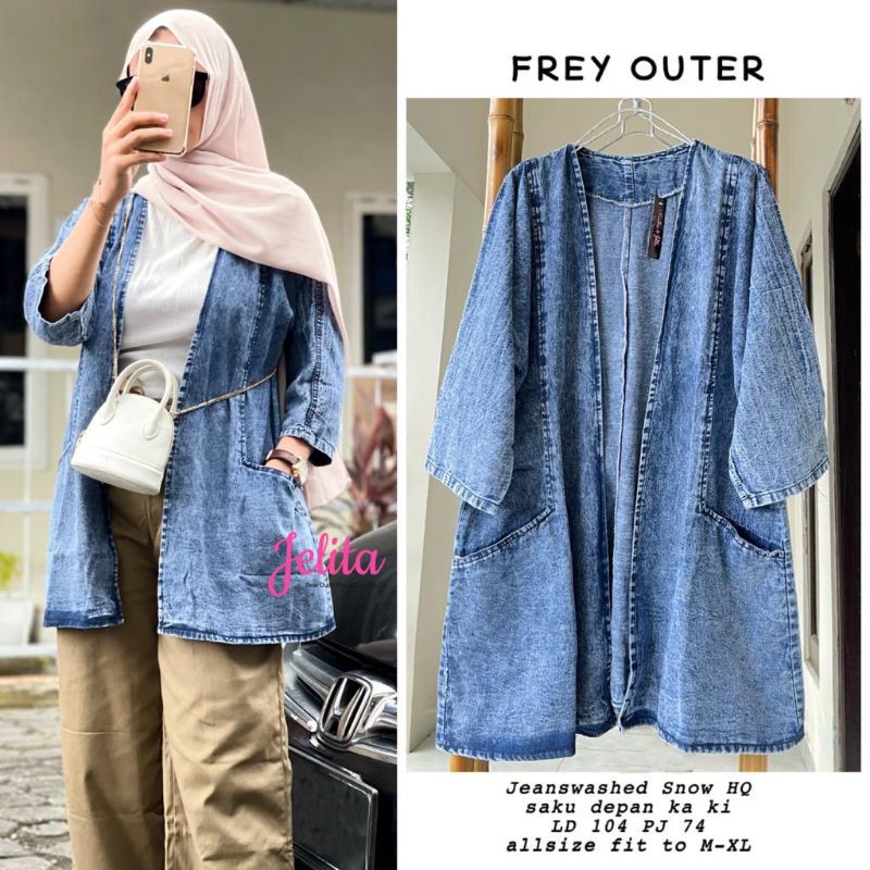 OUTER JEANS JUMBO CARDIGAN JEANS WASH WANITA BY MARITZA OUTER JUMBO JEANS POLOS