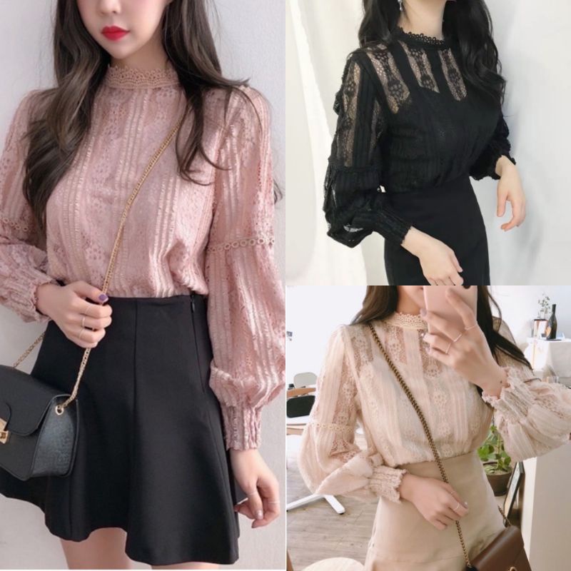 blouse renda import korean/ atasan renda bunga flower floral / blouse atasan korea brokat impor