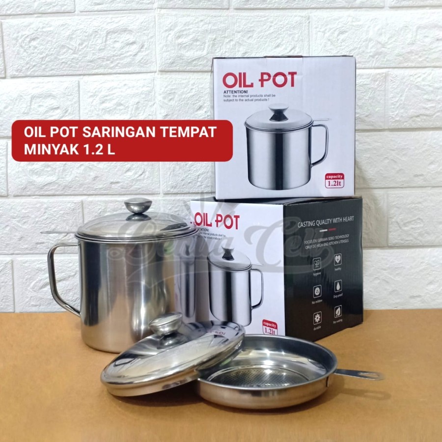 Tempat Saringan Minyak Stanless OIL POT 1.2 Liter - White_Cell