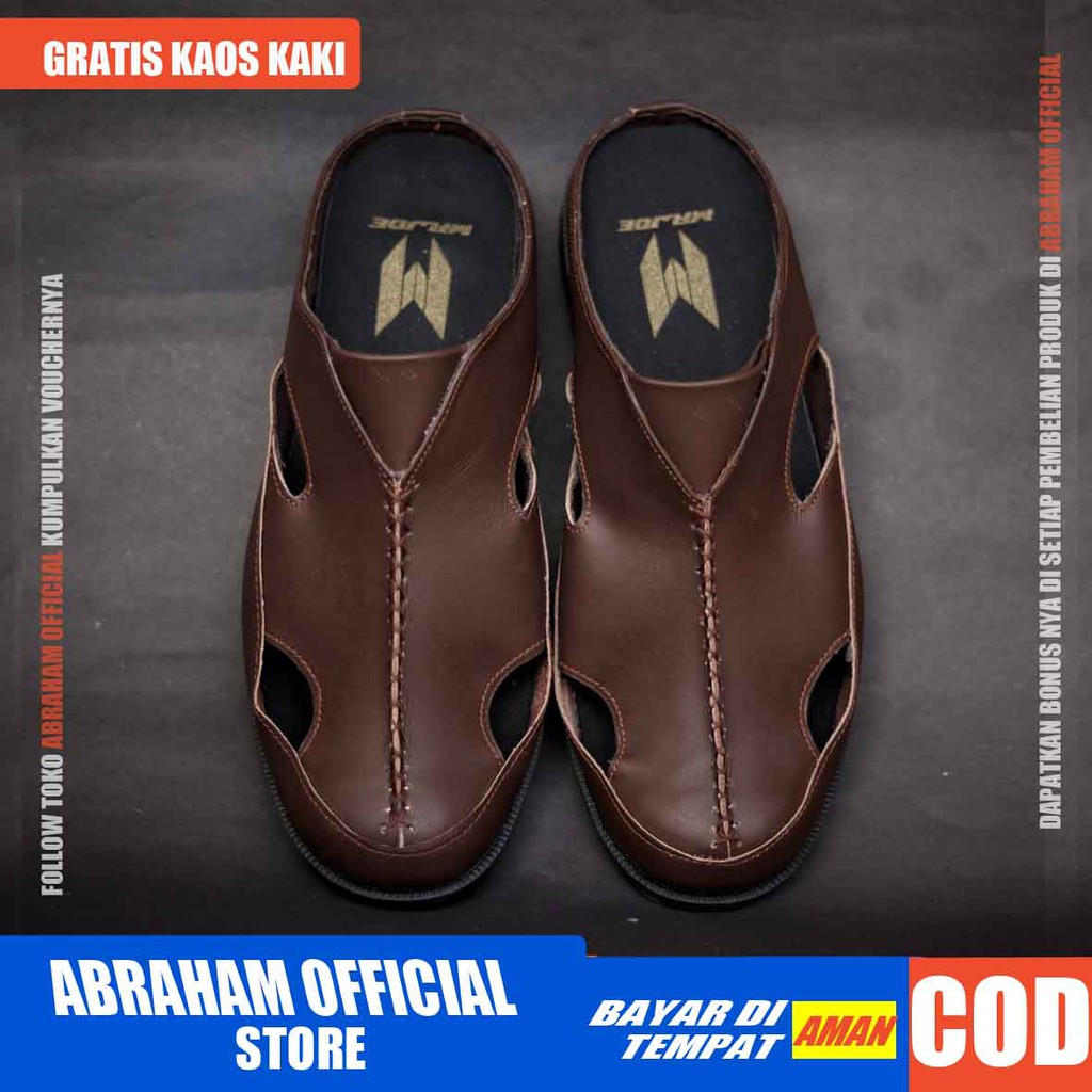 ABRHM x WIRO Sandal Slide Pria Sandal Slop Pria Sepatu sandal Pria Kulit Asli Sandal Selop Cowok Ori