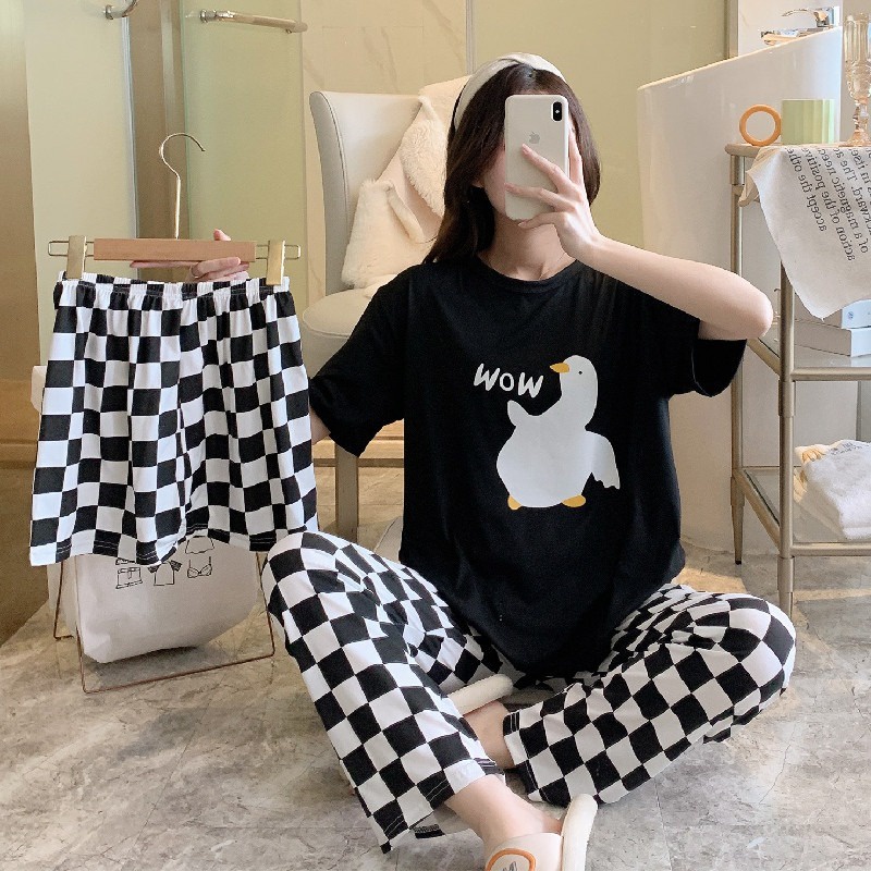 AJW Shop Piyama 3in1 | Piyama Import Dewasa | Setelan Wanita Kekinian | Baju Tidur Wanita Dewasa-WowDuch Black