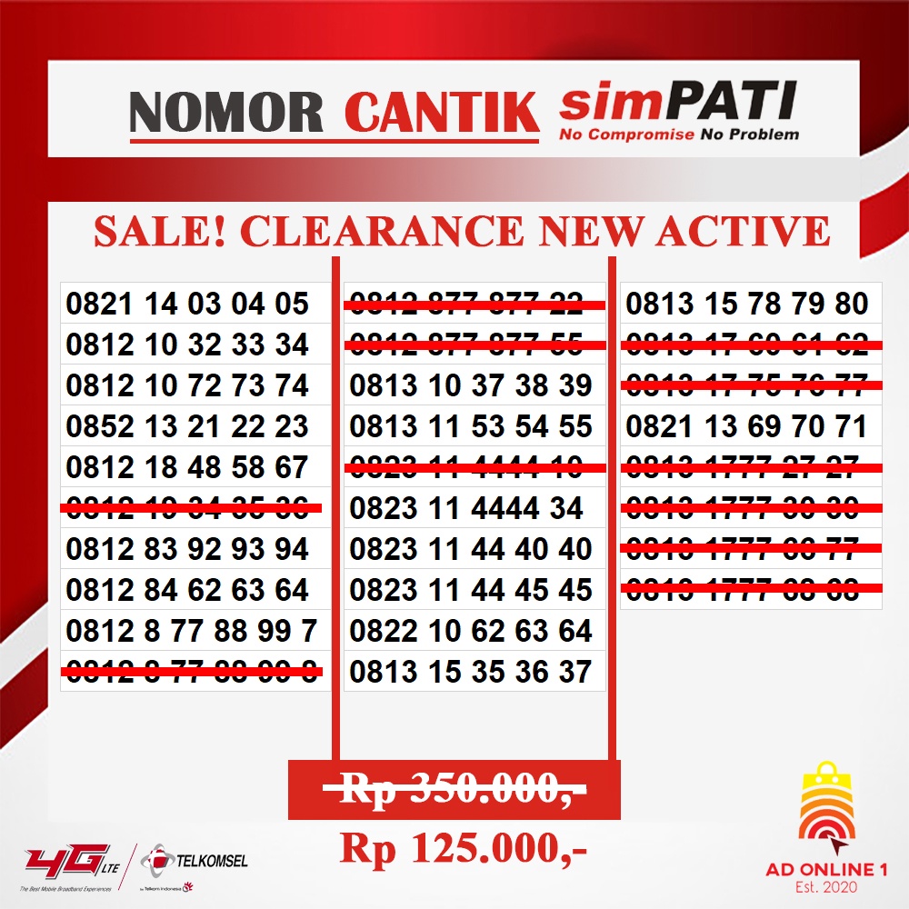 Nomor Cantik Simpati Telkomsel AS MURAH GROSIR Triple ABCD 0000