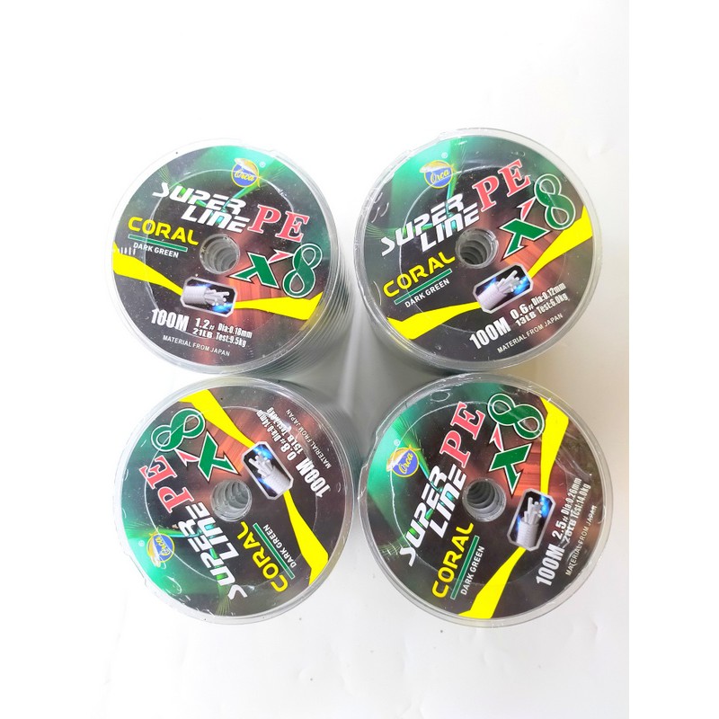 Senar PE Orca Coral Hijau Lumut X8 Ukuran 0.12 0.14 0.18 0.26 Bukan Multi Color 100 Meter