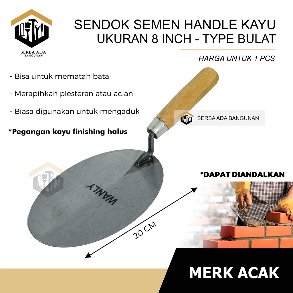 SENDOK SEMEN  KOMPLIT / LANCIP /  BULAT / GAGANG KAYU / FIBER 6” 7” 8” INCH SUPER TEBAL