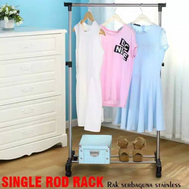 Single rod rack serbaguna gantungan baju+rak sepatu