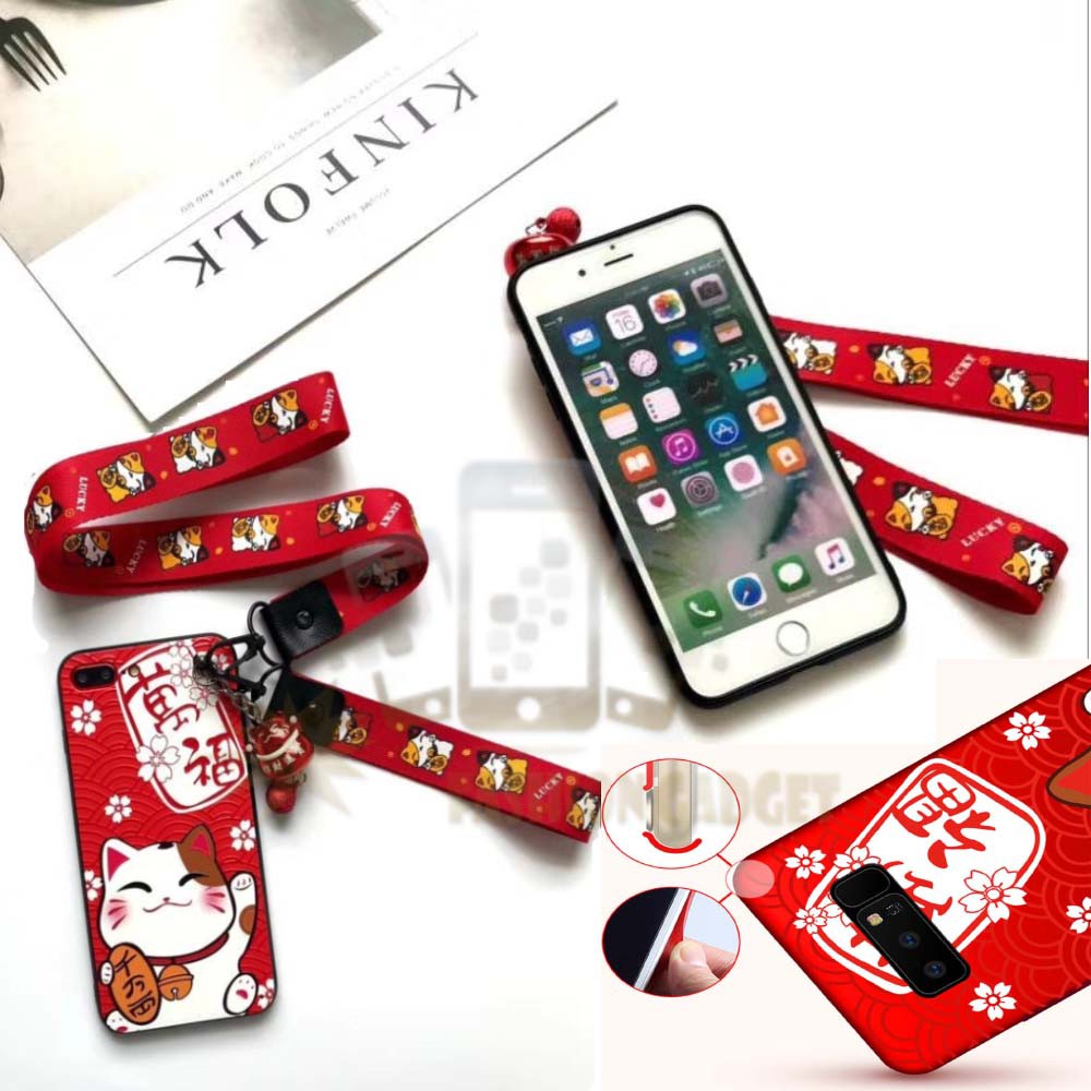 ANTI CRACK Oppo A37 Neo 9 Casing Lucky Cat Case 3D Silikon Maneki Neko Kucing Hoki FREE Kalung Cat