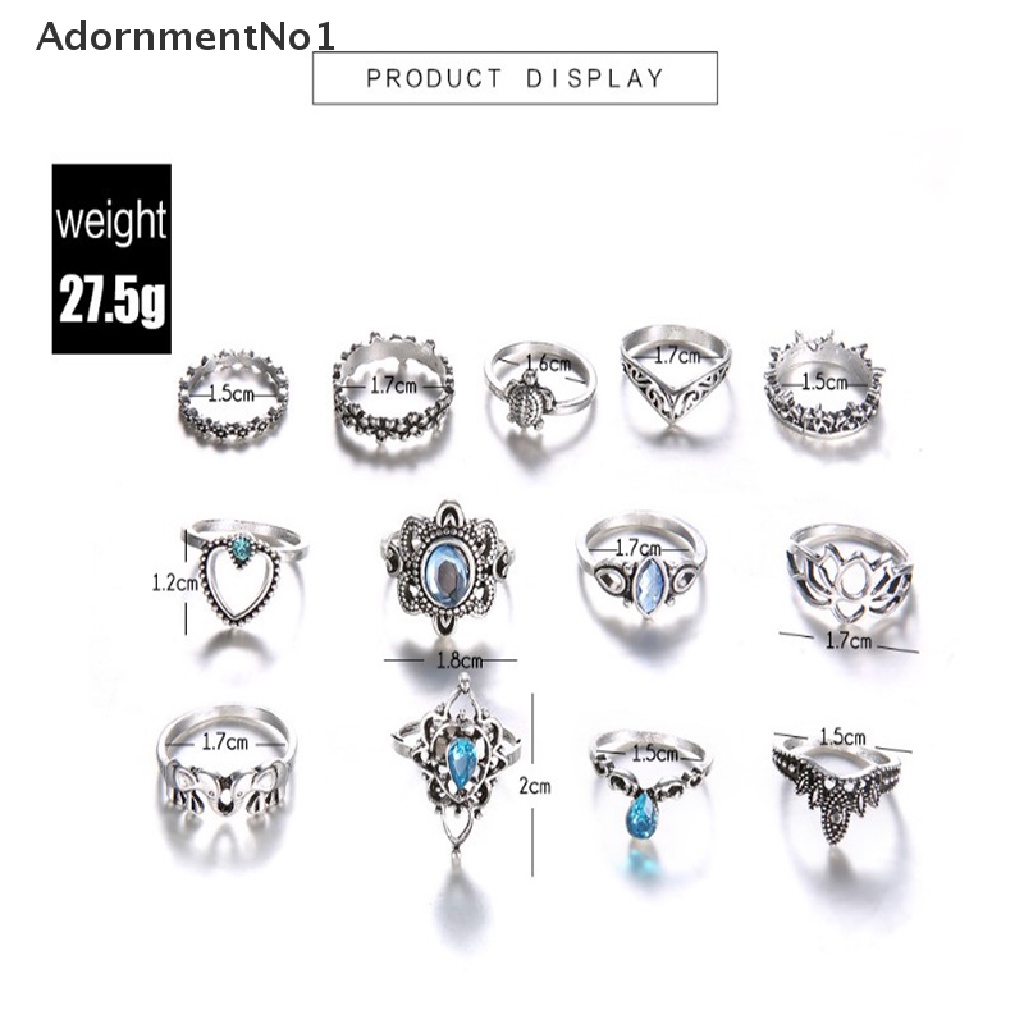 (AdornmentNo1) 13pcs / Set Cincin Gaya Retro Boho Bohemia Motif Bintang + Permata Untuk Perhiasan Wanita