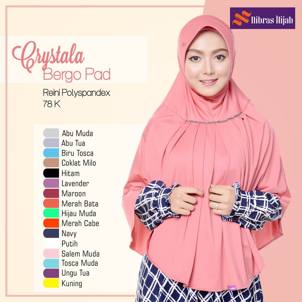 ORIGINAL NIBRAS HIJAB CRYSTALA BERGO PAD JILBAB KERUDUNG BRANDED PROMO