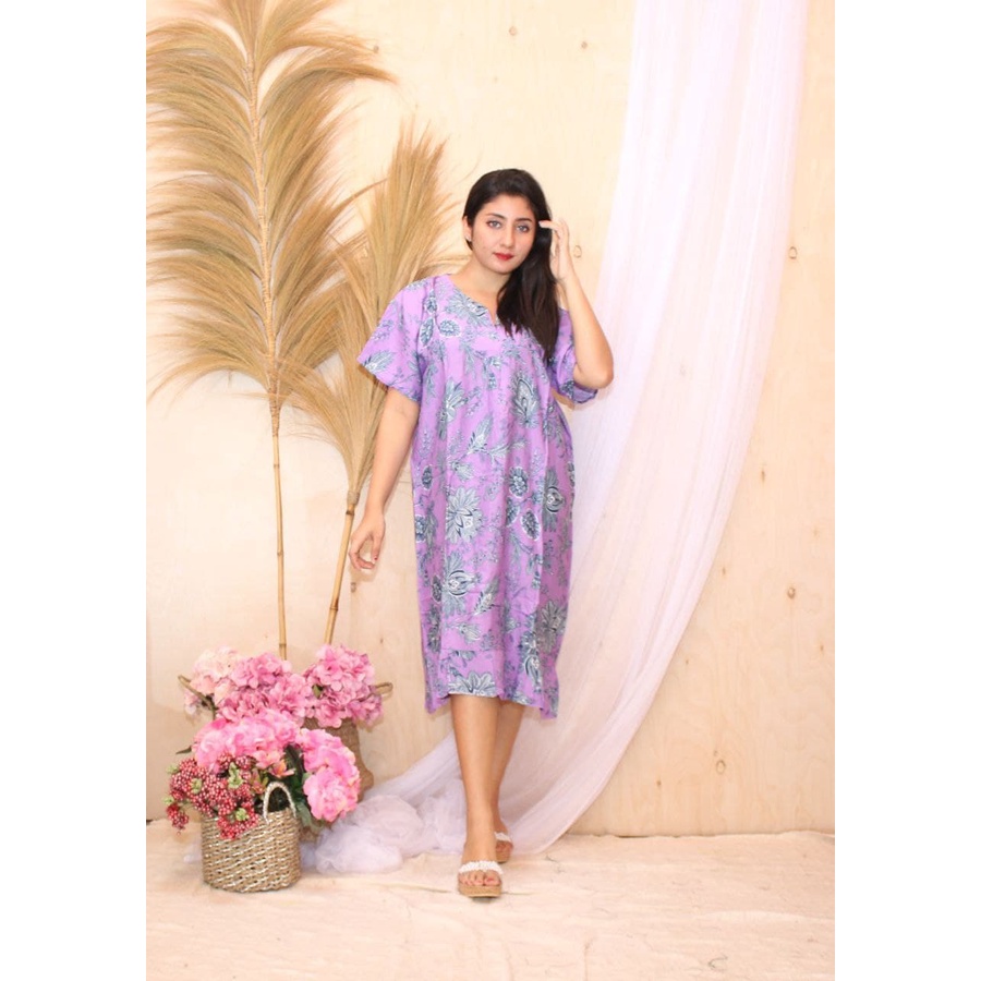 Daster Busui Resleting Depan Murah Kekinian Rayon Premium Selutut Baju Tidur Wanita Adenium