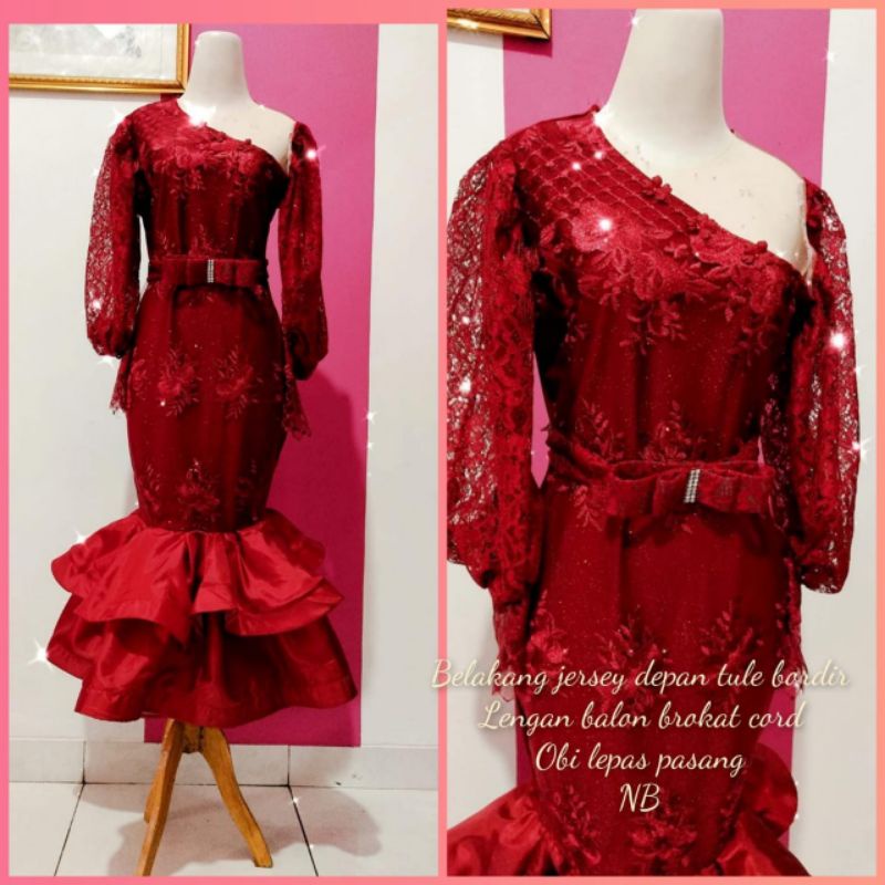 baju singer/baju penyanyi/baju pesta/maroon dres susun rok