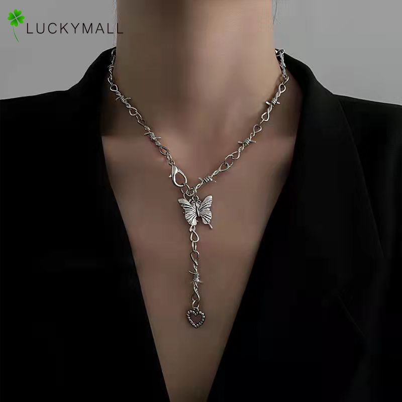 Kalung Liontin Butterfly Hati Adjustable Warna Silver Untuk Wanita