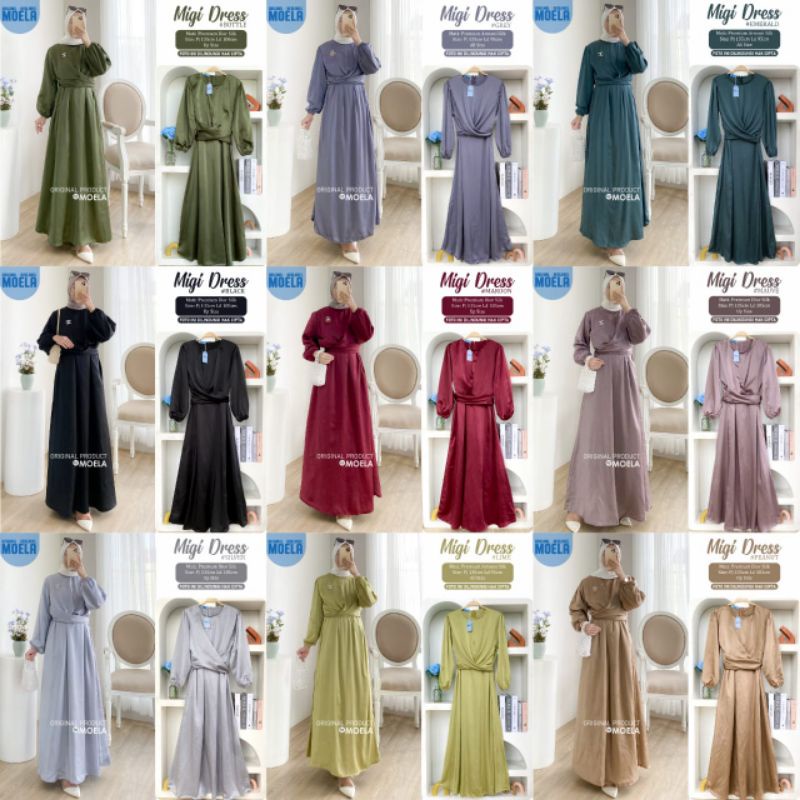 Moela Berlabel Migi Dress Maxy Motif Polos Armani Silk Premium Pakaian Muslim 50
