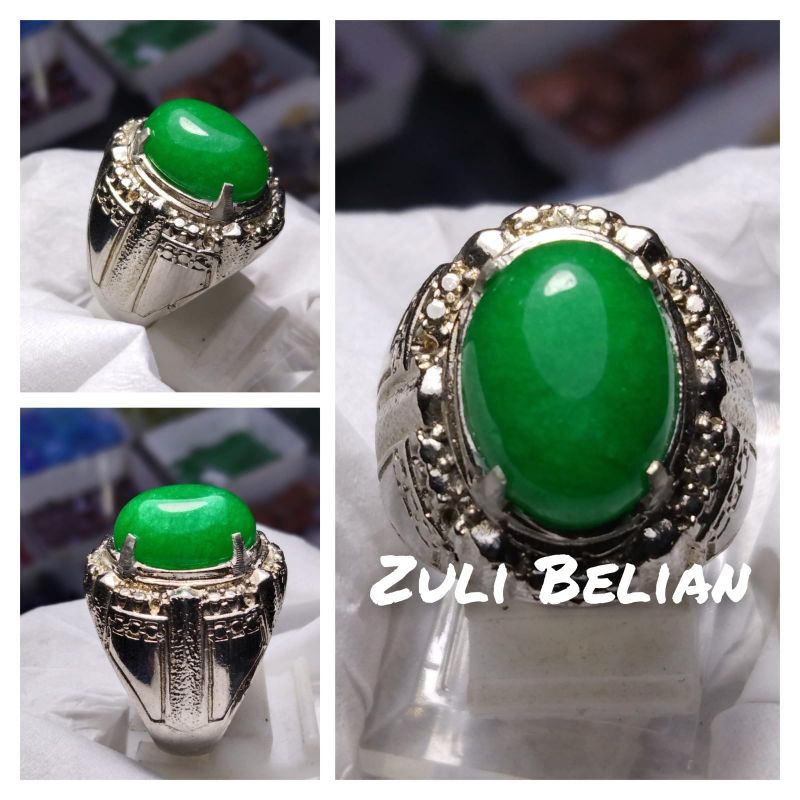 Cincin batu akik giok hijau disenter tembus ring cakar
