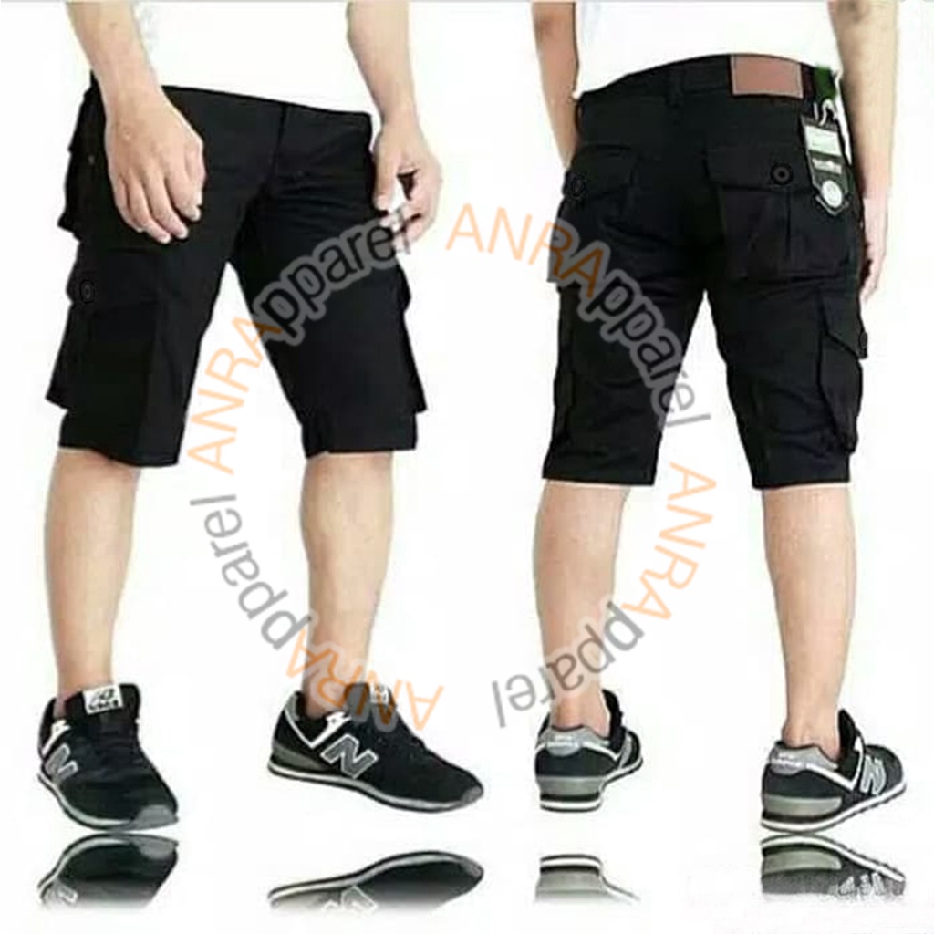 CELANA CARGO PENDEK PRIA | Celana Cargo Pendek Cowok - Hitam (Black)