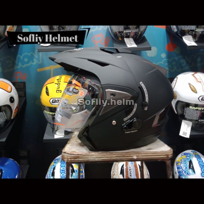 HELM INK T MAX SOLID BLACK DOFF INK HELM TMAX POLOS DOUBLE VISOR HALF FACE
