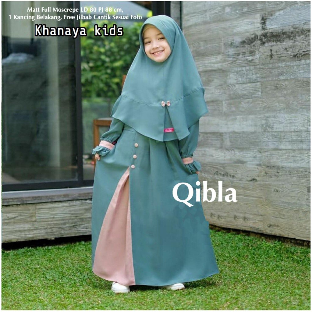 KHANAYA Kids - Baju Gamis Setelan Anak Perempuan Dress Pesta Syari Set Jilbab Umur Usia 4 5 6 Tahun