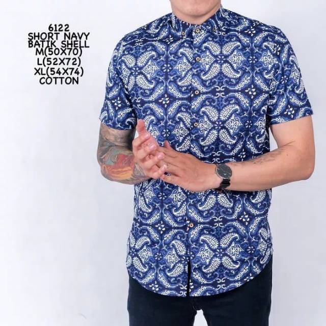 Kemeja Pria Batik Navy Shell