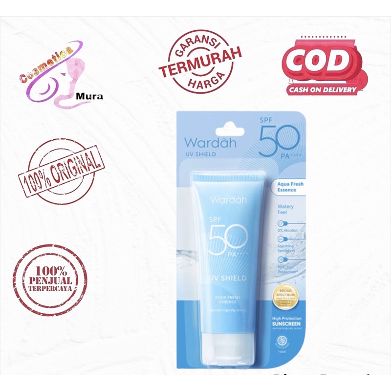 wardah spf biru 50 pa ++++ || WARDAH UV SHIELD AQUA FRESH ESSENCE SPF 50 PA+++ ( biru )