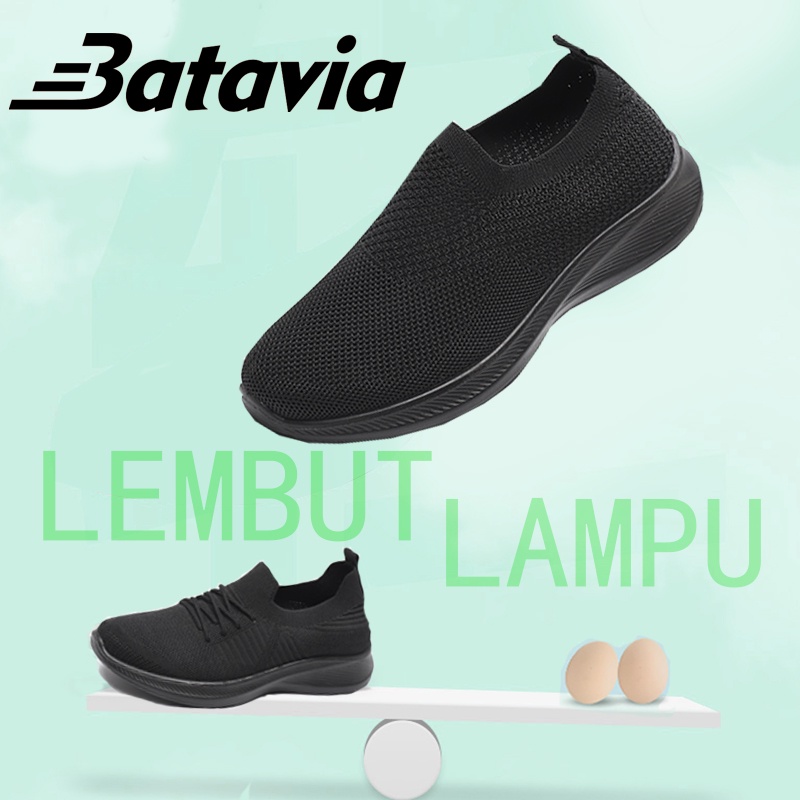 (COD)Batavia Baru Sepatu Wanita Kasual Rajut Bernapas Hitam Merek Sepatu Lari Ringan J1 J2 J3 J4