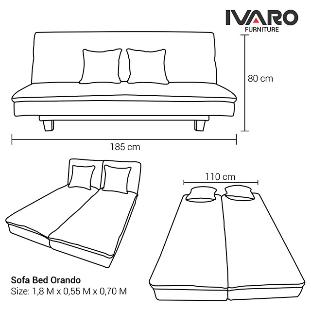 Sofa Bed Orlando Ivaro, Sofa Bed Full Size Dimensions