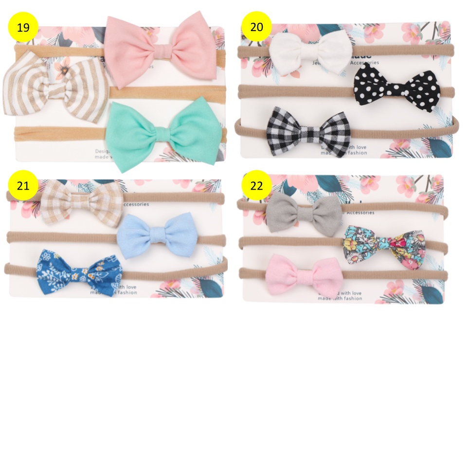 1 Set (Isi 3 pcs) Bando Bandana Bayi Nilon / Headband Bandana Bayi