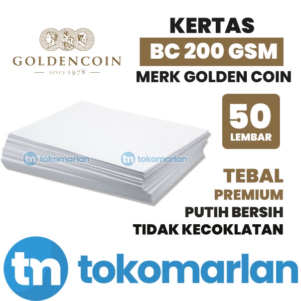 

50 Kertas BC Tik Putih Bersih 200 GSM Merk Golden Coin Cocok Untuk Melukis Sketsa Wajah Buku Mengambar Undangan A4 dan F4 Lembar BW Manila Premium