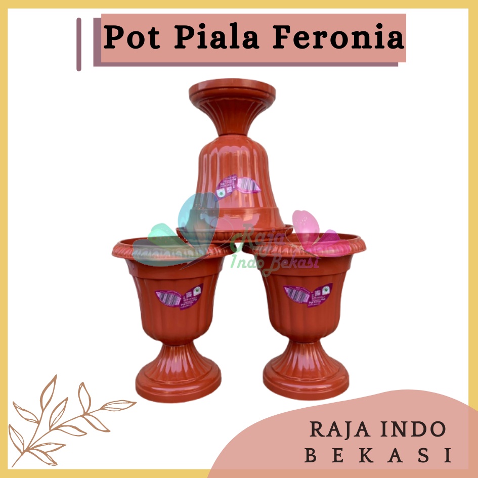 Pot Piala Green Leaf Feronia 6152 Merah Bata Terracota Merah Coklat Pot Piala Tinggi Putih Plastik hitam pendek 50 - Pot bunga tanaman piala feronia putih 18cm - PIALA MINI 6152