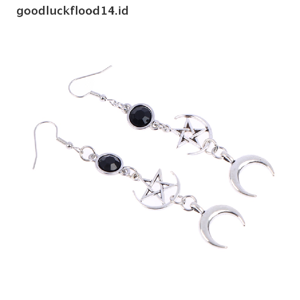 [OOID] Black Birthstone Earrings and Pentagram Witch Moon Earrings Gothic Celestial ID