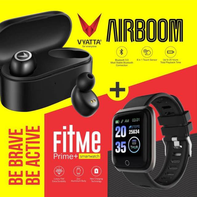 VYATTA AIRBOOM BLUETOOTH EARPHONE + FITME PRIME SMARTWATCH - satin silver