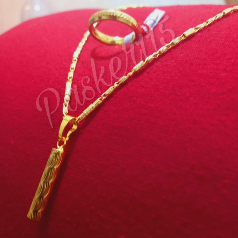 kalung liontin motif bambu asli titanium free cincin emas kadar muda