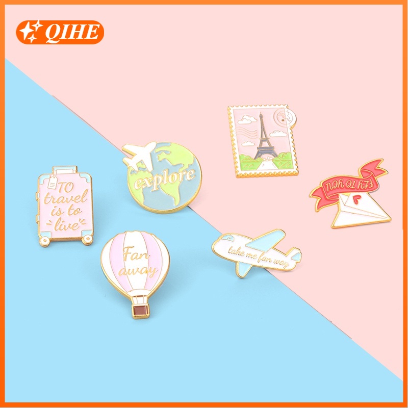 Bros Pin Enamel Desain Kartun Travel Bahan Metal Untuk Hadiah