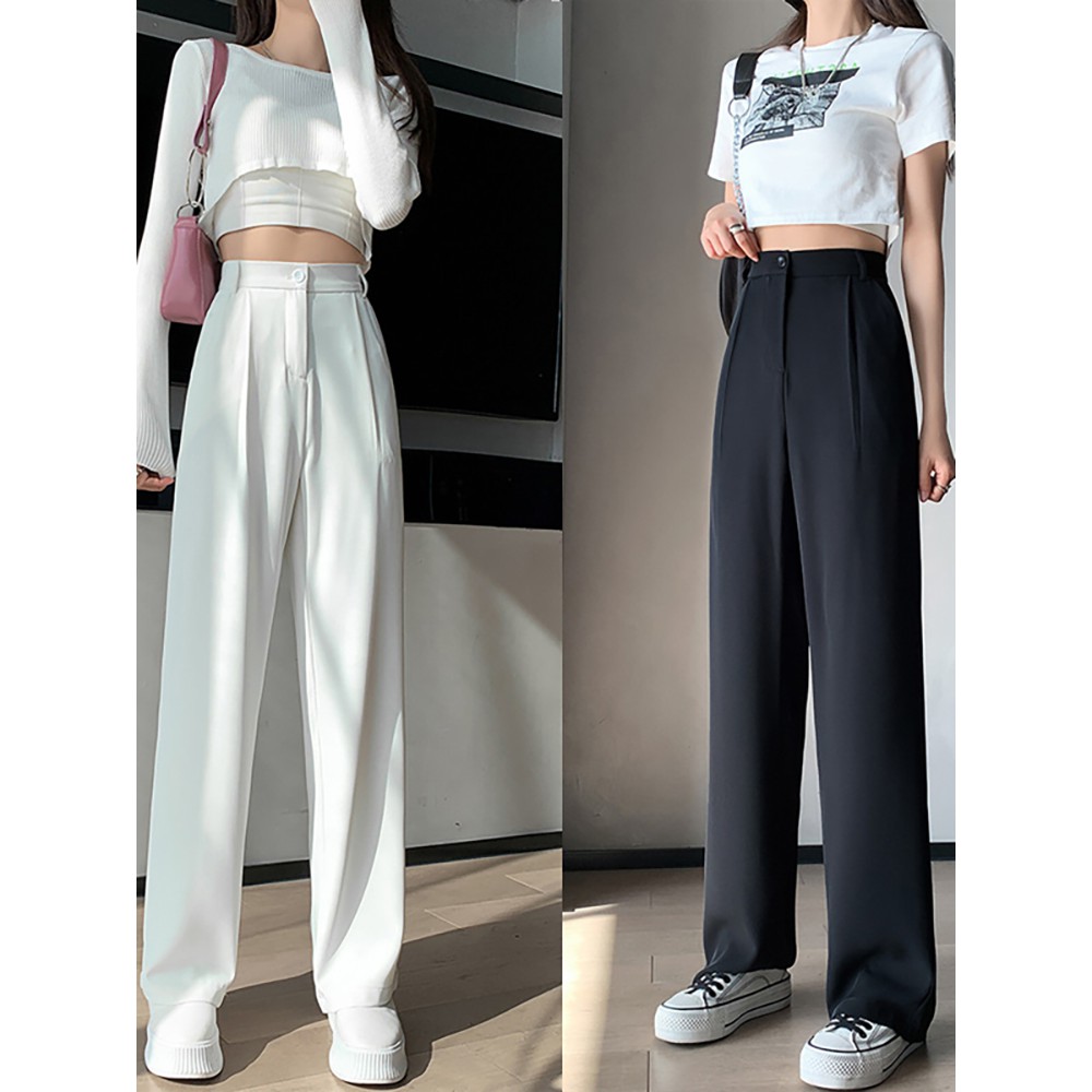 Celana lurus berpinggang tinggi wanita Korea baru, celana kasual kasual murni/celana kulot wanita korean style loose highwait/celana wanita terbaru/straight pants/celana panjang wanita celana bahan