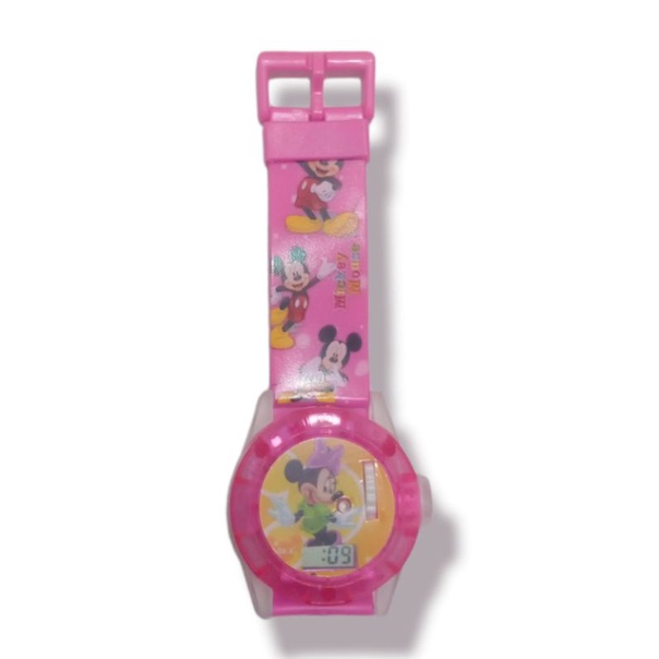 (Cod)Jam Tangan Anak&quot; Laser Micky Mouse Led Musik Melody Strap Rubber/Karet(Dikirim Jakarta)