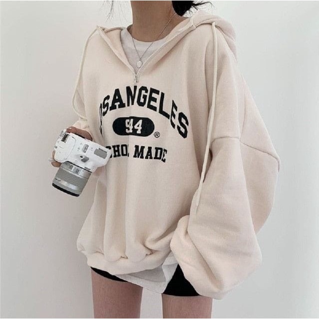 HOODIE SWEATER WANITA / LOS ANGELES HOODIE OVERSIZE WANITA SIZE L-XXL / SWEATER HOODIE OVERSIZE