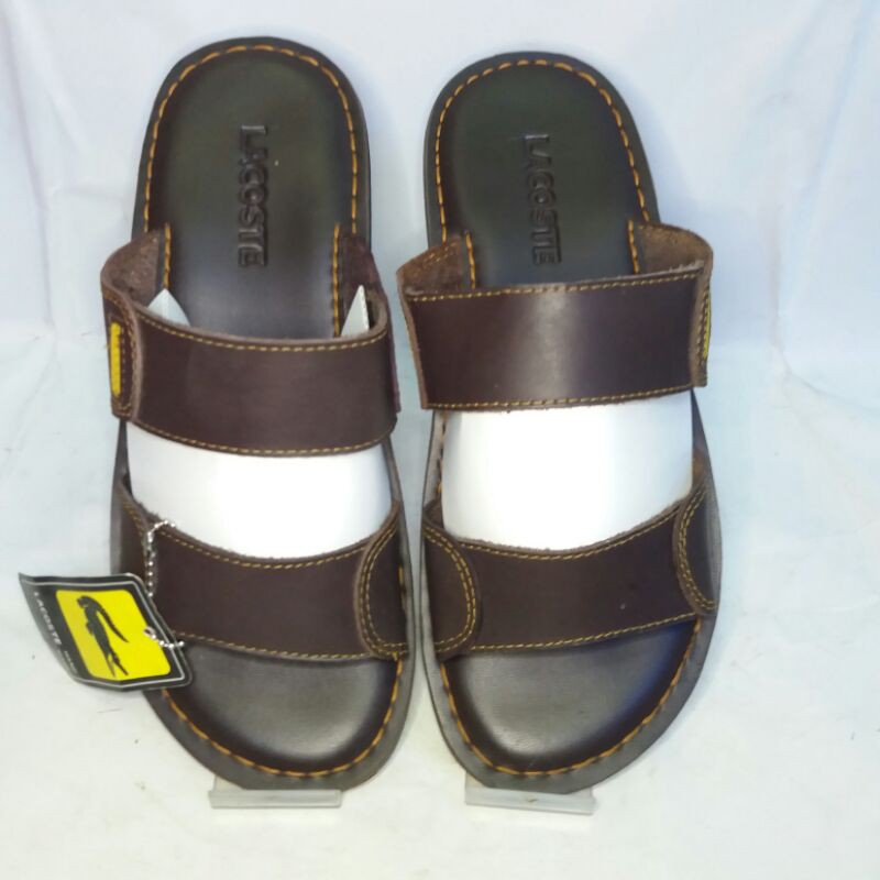 sendal slop lacoste pria bahan kulit sapi origonal