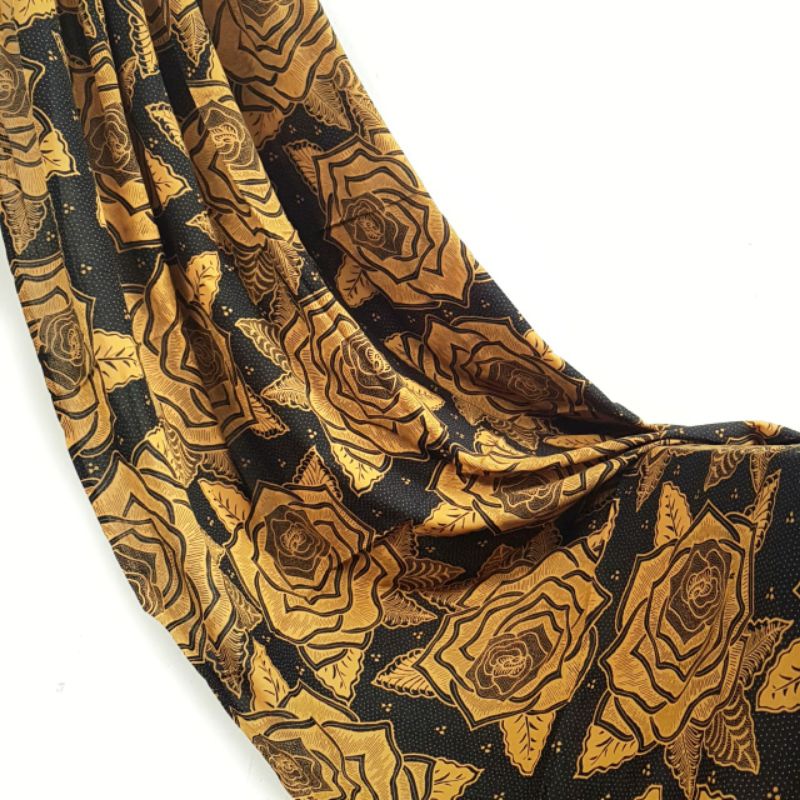kain batik solo bahan katun motif bunga mawar kuning