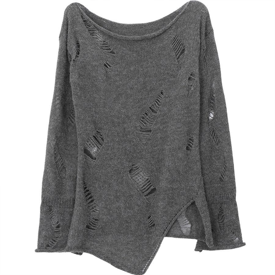 Red 2022 awal musim gugur desain lubang rasa berongga sweater lengan panjang wanita baru retro seksi slim slit top trendi