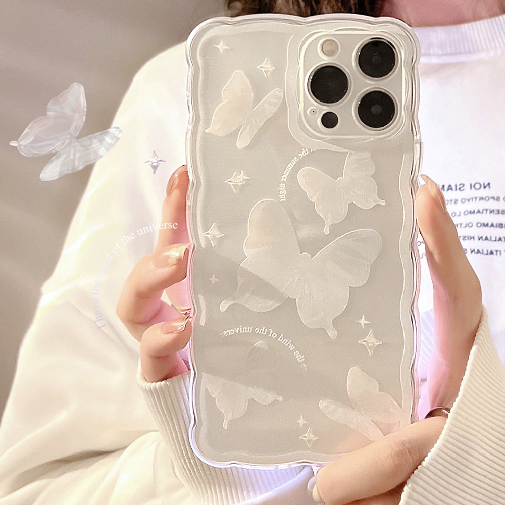 Soft Case Pelindung Lensa Kamera Shockproof Motif Butterfly &amp; Cloud Untuk iPhone 13 Pro Max 11 12 Pro X XS Max 7 8 Plus SE 2020