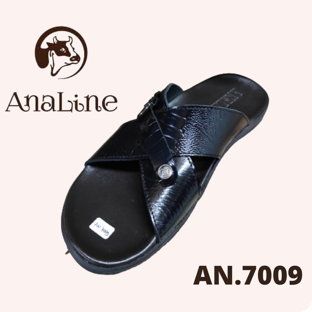 Analine Footwear AN.7009 Jas Cross Strip - Sandal Pria Kulit Sapi Asli Ukuran 39-43 Hitam Cokelat Tu