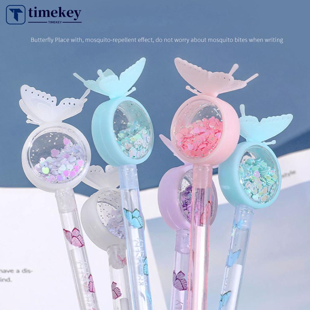 Timekey Pen Gel Tinta Anti Nyamuk Desain Kartun Butterfly Hias Sequin J3T1