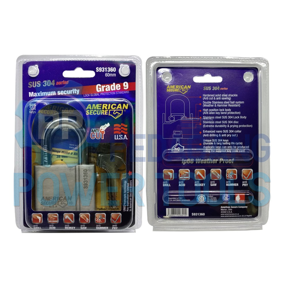 GEMBOK ANTI POTONG GERGAJI CAIRAN SETAN AMERICAN SECURE 60MM PENDEK