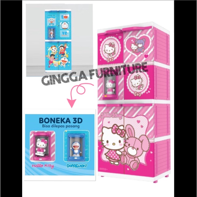 LEMARI PAKAIAN NAIBA LEMARI PLASTIK 4 SUSUN NAIBA 9284 HELLOKITTY DORAEMON