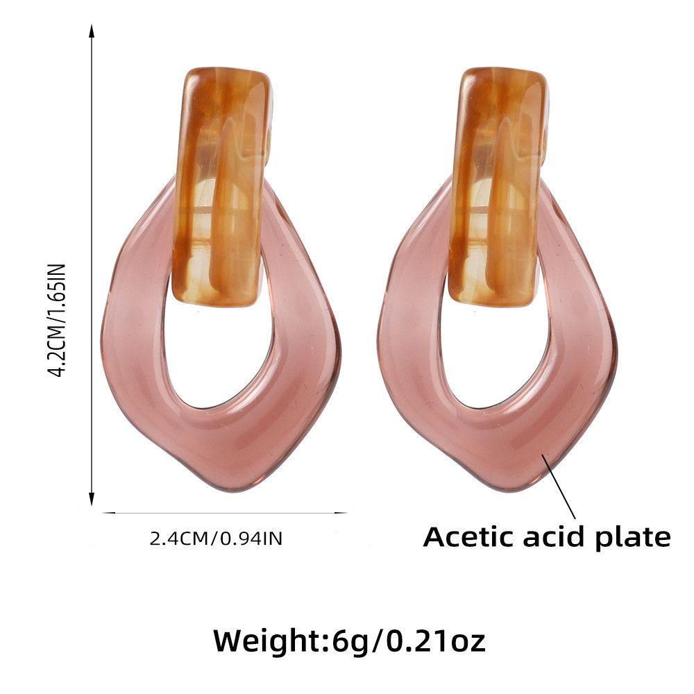 R-flower 1pasang Anting Resin Wanita Gadis Perhiasan Berongga Geometris Drop Earrings